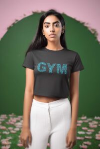 floral-themed-mockup-featuring-an-ai-generated-woman-wearing-a-crop-top-m33773