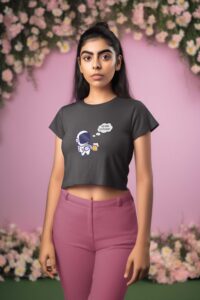 mockup-of-an-ai-generated-woman-wearing-a-crop-top-in-a-flower-decorated-setting-m33775