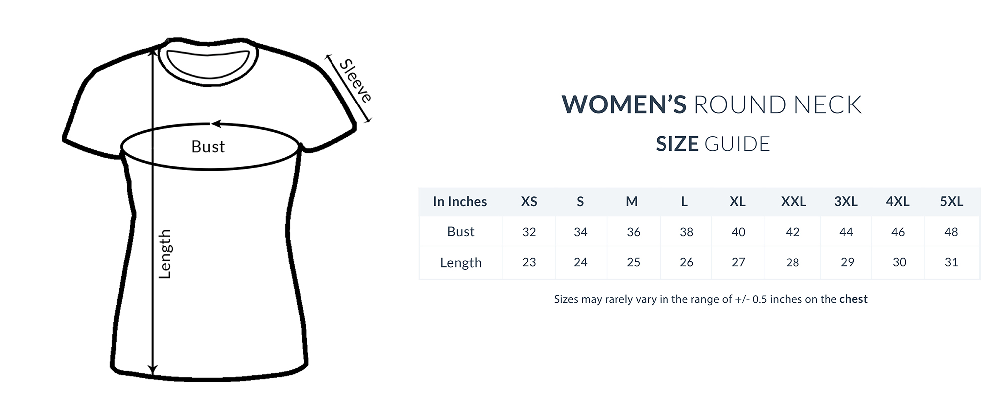 Women's_Half_Sleeve_Round_Neck_T-Shirt_printrove_size_guide